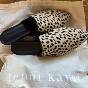 Jenni Kayne Black and Cream Leopard Print Leather Mules